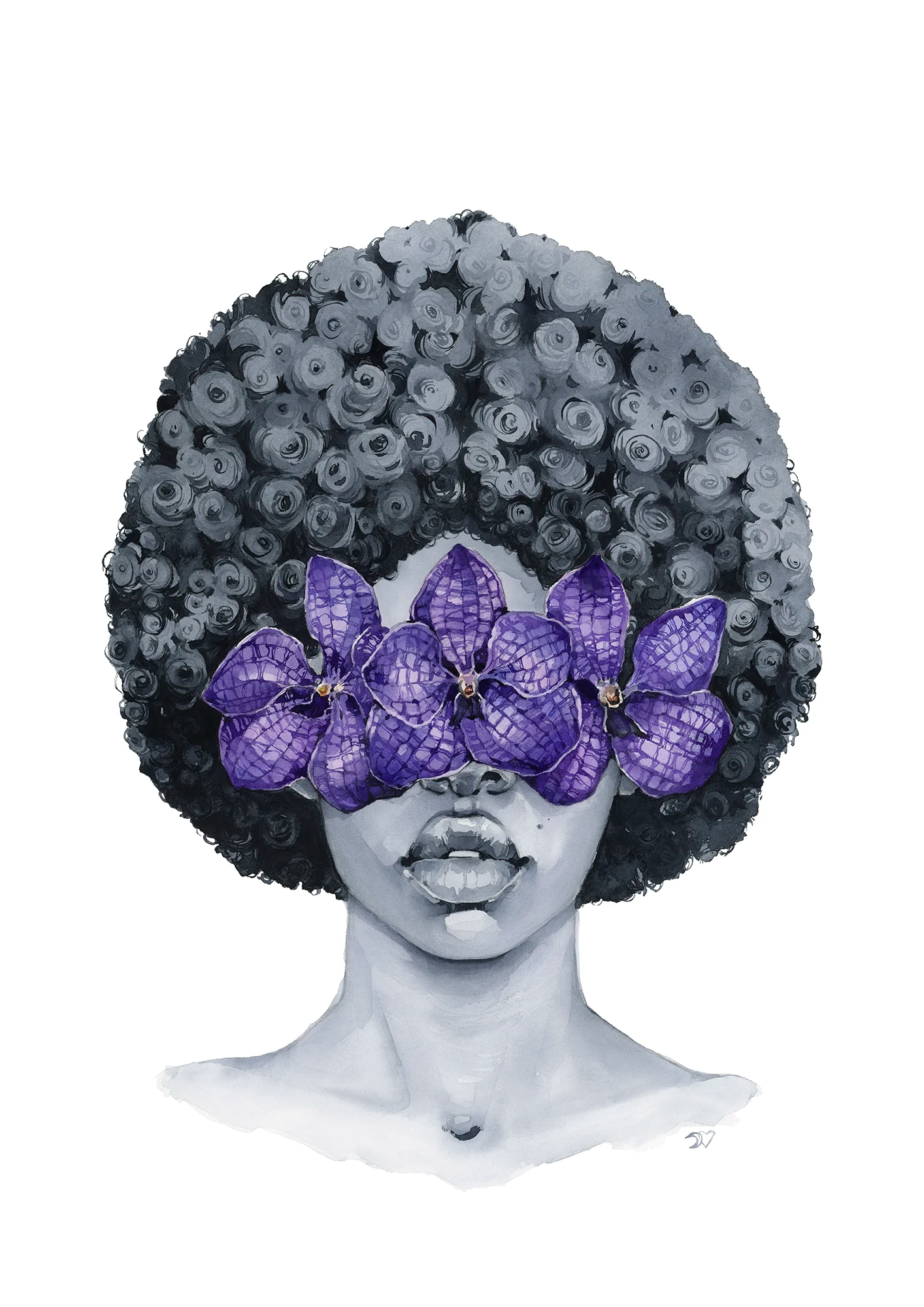 Purple orchid blindfolded print by Polina Bright